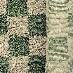 Kolo koberce - Elsey Natural Cotton Shaggy (zelená/bežová)