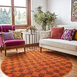 Kolo koberce - Elsey Natural Cotton Shaggy (oranžová/červená)