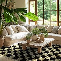 Koberce s chlupatým povrchem - Elsey Natural Cotton Shaggy (čierna/bežová)