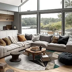 Kruhový koberec - Feres (šedý/béžový/multicolor)