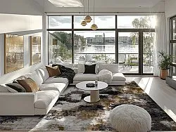 Koberec Wilton - Kvety (čierny/hnedý/biely)