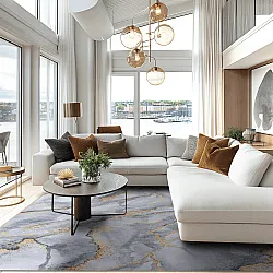 Koberec Wilton - Genova (šedá/biela/zlatá)