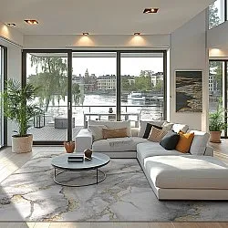 Koberec Wilton - Genova (šedá/biela/zlatá)