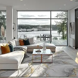 Koberec Wilton - Genova (šedá/biela/zlatá)