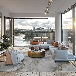 Koberec Wilton - Genova (šedá/biela/zlatá)