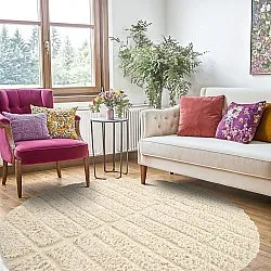 Kruhový koberec - Ikara Natural Cotton Shaggy (krémová)