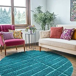 Kruhový koberec - Ikara Natural Cotton Shaggy (tyrkysová)