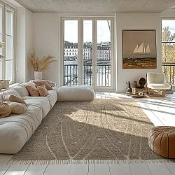 Koberec s dlhým vlasom - Kindon Natural Cotton Shaggy (béžová/biela)