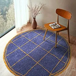 Kolo koberce - Lana Natural Cotton Shaggy (modrá/žltá)