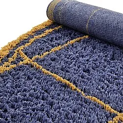 Kolo koberce - Lana Natural Cotton Shaggy (modrá/žltá)