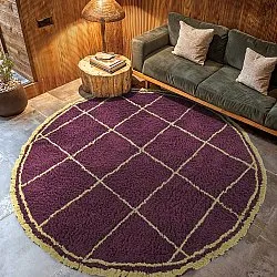 Kruhový koberec - Lana Natural Cotton Shaggy (bordó/žltá)
