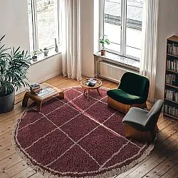 Kruhový koberec - Lana Natural Cotton Shaggy (taupe/červená)