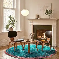 Kolo koberce - Lana Natural Cotton Shaggy (tyrkysová/ružová)