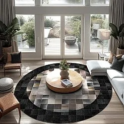 Kruhový koberec - Livada (čierna/multikolórová)
