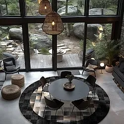 Kruhový koberec - Livada (čierna/multikolórová)