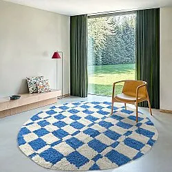 Kruhový koberec - Maranello Natural Cotton Shaggy (modrý)