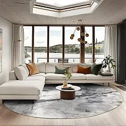 Kruhový koberec - Mramor (šedá/biela)