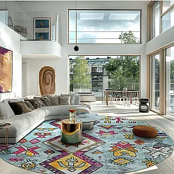 Kruhový koberec - Misare (modrý/multicolor)