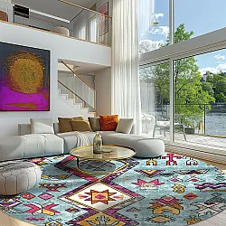 Kruhový koberec - Misare (modrý/multicolor)