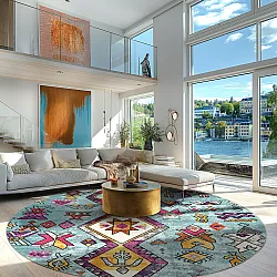 Kruhový koberec - Misare (modrý/multicolor)