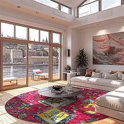 Kruhový koberec - Misare (ružový/multicolor)