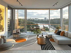 Koberec Wilton - Moudania (béžová/čierna/oranžová)