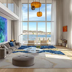 Koberec Wilton - Padova (modrá/biela/zlatá)