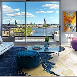 Koberec Wilton - Padova (modrá/biela/zlatá)