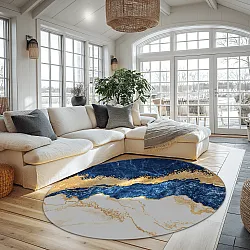 Kruhový koberec - Padova (modrý/biely/zlatý)