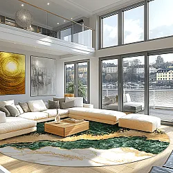 Kruhový koberec - Padova (zelená/biela/zlatá)