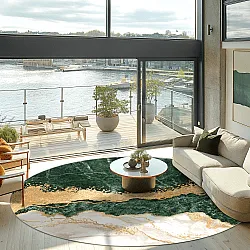 Kruhový koberec - Padova (zelená/biela/zlatá)