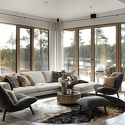 Kruhový koberec - Padova (čierna/biela/zlatá)