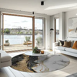 Kruhový koberec - Padova (čierna/biela/zlatá)