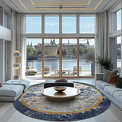 Kruhový koberec - Peri (modrý/multicolor)