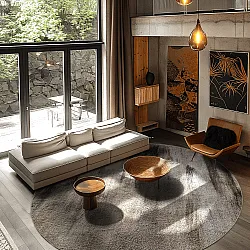 Kruhový koberec - Polia (šedý/hnedý)