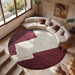 Kruhový koberec - Ricco Natural Cotton Shaggy (offwhite/bordó)