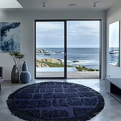 Kolo koberce - Salem Natural Cotton Shaggy (tmavomodrý)