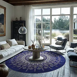Kruhový koberec - Sandrigo (modrý/bežový)
