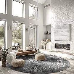 Kruhový koberec - Santi (tmavošedá/biela)