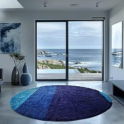 Kruhový koberec - Taro Natural Cotton Shaggy (modrý)