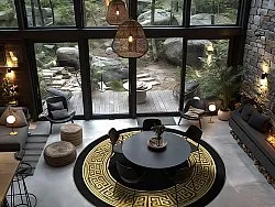 Kruhový koberec - Tilos (čierna/zlatá)