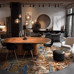 Kruhový koberec - Trepito (hnedý/modrý/multicolor)