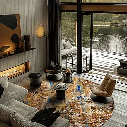 Kruhový koberec - Trepito (hnedý/modrý/multicolor)