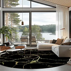 Kruhový koberec - Vieste (čierna/zlatá)