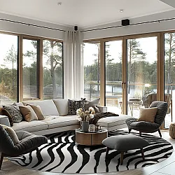 Kruhový koberec - Zebra (čierna/biela)