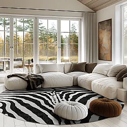 Kruhový koberec - Zebra (čierna/biela)