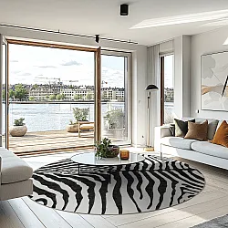 Kruhový koberec - Zebra (čierna/biela)