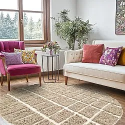 Kruhový koberec - Zola Natural Cotton Shaggy (béžový)