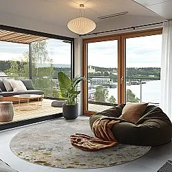 Kruhový koberec - Maude (šedá/zlatá)