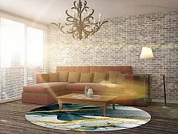 Kruhový koberec - Alvaro (modrý/biely/zlatý)